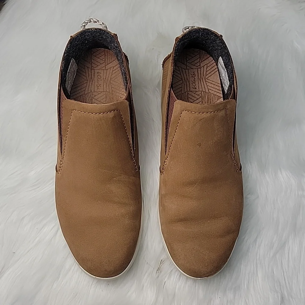 OLUKAI Hawai‘iloa Manu Hope Fox Nubuck Leather Slip On Boho Ankle Bootie Boots 8